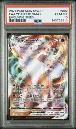 Lycanroc VMAX 092/203 Full Art GEM MINT PSA 10. Pokemon SW&SH Evolving Skies - Image 1