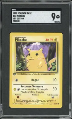 1999 Pokemon FRENCH 1st Edition Base Set Pikachu 58/102 SGC 9 MINT - Image 1