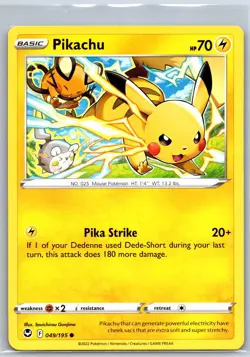 Pikachu 049/195 Common Silver Tempest Pokemon Near Mint - Image 1