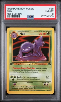 Pokemon Muk 1st Edition PSA 8 Fossil Set 28/62 Vintage 1999 WOTC - Image 1