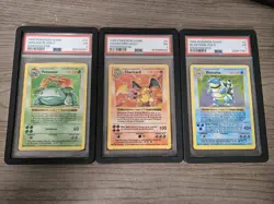 1999 Pokemon Base Set Shadowless Big 3 Holo PSA 1 Lot of 3 - Image 1