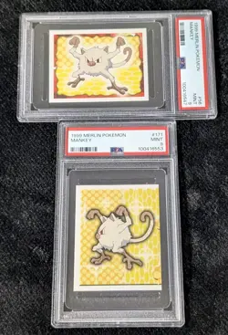 PSA 9 Lot Topps Merlin Pokemon Sticker 56 171 Mankey 1999 - Image 1