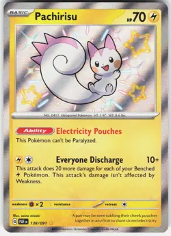 Pachirisu 138/091 Shiny Rare Paldean Fates Pokemon Holo Near Mint - Image 1