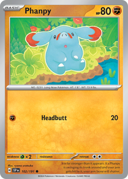 PHANPY 102/191 COMMON SURGING SPARKS POKEMON REVERSE HOLO LIGHTLY PLAYED - Image 4