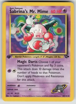 Sabrina's Mr. Mime 59/132 Uncommon Gym Challenge Pokemon 1st Edition LP - Image 1