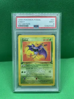 1999 Pokemon TCG Fossil Set 1ST EDITION Zubat Card #57 - PSA 9 MINT - Image 1