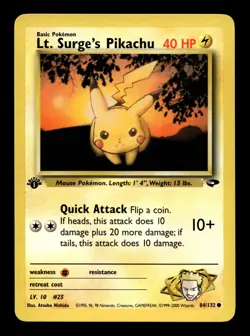 Lt. Surge's Pikachu 84/132 Gym Challenge 1st Edition Common Pokemon TCG - Image 1
