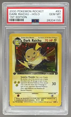 Dark Raichu 2000 Pokemon Team Rocket 1st Edition #83 Holo PSA 10 - Image 1