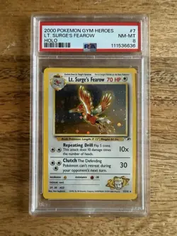 Pokemon TCG PSA 8 2000 Gym Heroes Lt. Surge's Fearow 7/132 Holo Unlimited - Image 1