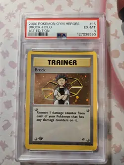 Brock 15/132 Gym Heroes 1st Edition Holo PSA 6 Pokemon TCG Card 2000 - Image 1