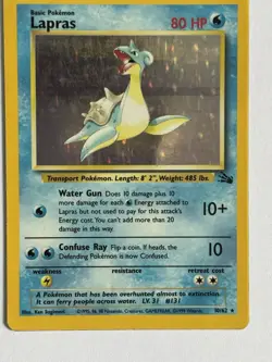 Lapras Holo Rare 10/62 Fossil 1995 Pokemon TCG Card WOTC Vintage - Image 1