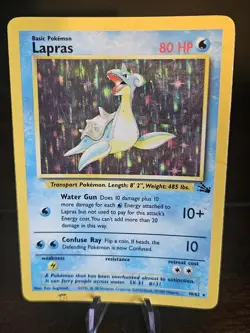 Nintendo Pokemon TCG Lapras Fossil 10/62 Holo Rare Unlimited HP 80 English 1999 - Image 1