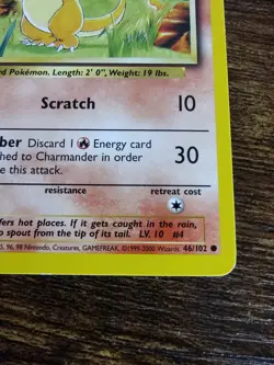 Pokemon Base Set Charmander 46/102 Non Holo 1999-2000 UK Print - Image 2