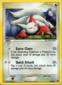 Zangoose 21/106 Rare Emerald Pokemon Reverse Holo Moderately Played - Image 1