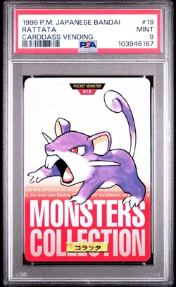 1996 POKEMON JPN BANDAI CARDDASS VENDING #19 RATTATA PSA 9 - Image 1