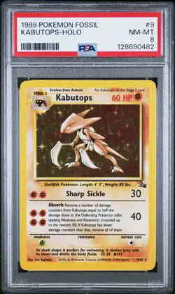 1999 POKEMON FOSSIL #9 KABUTOPS-HOLO PSA 8 - Image 1