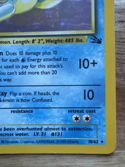 Pokemon TCG Lapras Fossil Holo Unlimited Rare Card 10/62 - Image 4