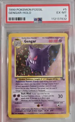 1999 POKEMON FOSSIL #5/62 GENGAR HOLO PSA 6 - Image 1