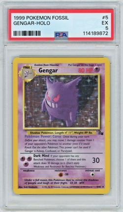 1999 POKEMON FOSSIL #5 GENGAR-HOLO PSA 5 - Image 1