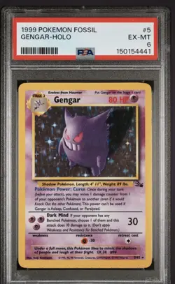 1999 Pokemon Fossil Gengar Holo #5 PSA 6 EX-MT - Image 1