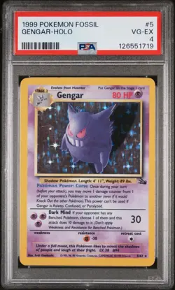 1999 Pokemon Fossil Gengar Holo #5 PSA 4 VG-EX Vintage Pokemon Nintendo 5/62 TCG - Image 1