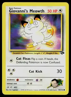 Pokemon Card Gym Challenge Giovanni's Meowth 74/132 Unlimited Common - Image 1