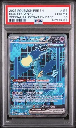 2025 Pokemon Prismatic Evolutions Iron Crown ex #158/131 PSA 10 GEM MINT - Image 1
