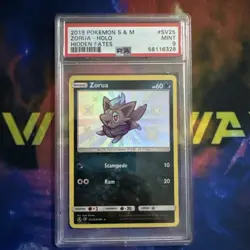 PSA 9 MINT 2019 Pokemon Hidden Fates Zorua SV25 Shiny Holo - Image 1