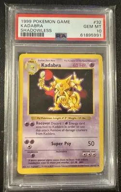 1999 POKEMON BASE SET SHADOWLESS #32 KADABRA PSA 10 32/102 - Image 1