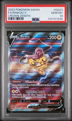 2023 POKEMON SWORD & SHIELD CROWN ZENITH #GG41 FULL ART/RAIKOU V PSA 10 - Image 1