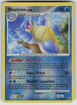 Blastoise 2/127 Rare Platinum Pokemon Reverse Holo Damaged - Image 1