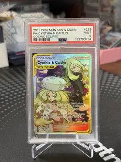Pokemon PSA 9 Cynthia & Caitlin 228/236 Cosmic Eclipse Full Art Rare Mint - Image 1
