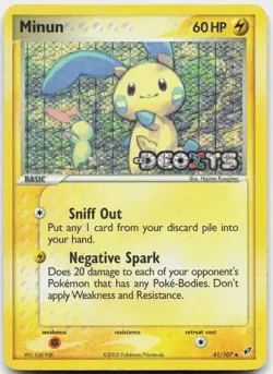 Minun 41/107 Uncommon Deoxys Pokemon Reverse Holo Heavily Played - Image 1