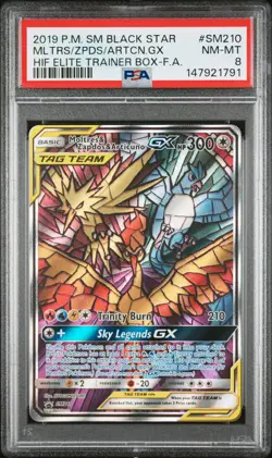 2019 POKEMON SM BLACK STAR PROMO FULL ART/MOLTRES & ZAPDOS & ARTICUNO GX PSA 8 - Image 1