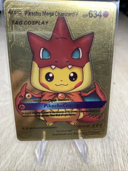 Pikachu Mega Charizard V Gold Foil Pokemon TCG Fan Art Card - Image 1