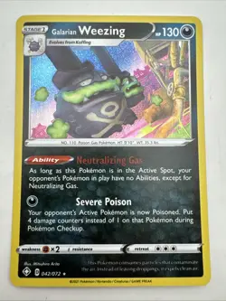 Pokemon Card Galarian Weezing Shining Fates Holo Rare 042/072 Near Mint - Image 1