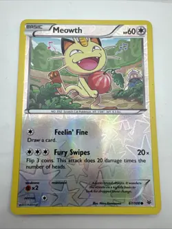 Meowth 67/108 EXC Pokemon Cards XY - Roaring Skies Reverse Holo Rare Vintage - Image 1