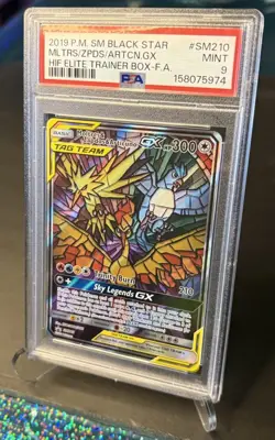 Pokemon 2019 Moltres Zapdos Articuno GX SM210 Stained Glass Hidden Fates PSA 9 - Image 2