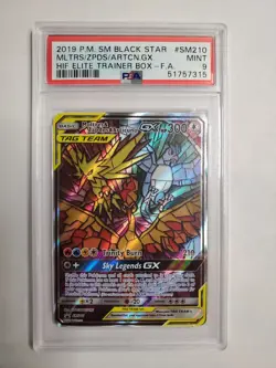 Moltres & Zapdos & Articuno GX SM210 – PSA 9 MINT – Stained Glass Promo - Image 1