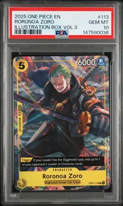 RORONOA ZORO 113 ILLUSTRATION BOX VOL.3 ONE PIECE PROMO ONE PIECE PSA 10 - Image 1