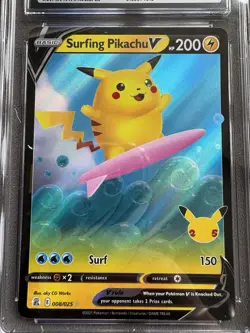 CGC 10 Gem Mint Surfing Pikachu V 008/025 Celebrations Holo Pokemon Card - Image 2