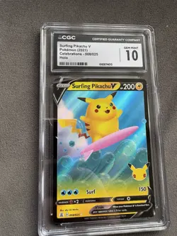 CGC 10 Gem Mint Surfing Pikachu V 008/025 Celebrations Holo Pokemon Card - Image 5