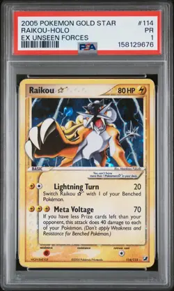 Pokemon TCG Raikou Star Gold Star 114/115 Unseen Forces Holo PSA 1 - Image 1