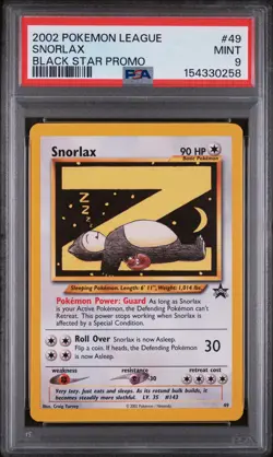 2002 POKEMON LEAGUE PROMO BLACK STAR #49 SNORLAX PSA 9 - Image 1