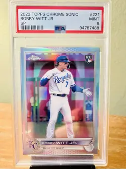 2022 TOPPS CHROME SONIC SP #221 BOBBY WITT JR PSA 9 Rare Rookie Card - Image 1