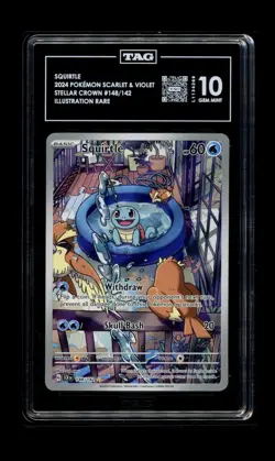 Pokemon Squirtle 148/142 Stellar Crown Illustration Rare TAG 10 Gem Mint - Image 1