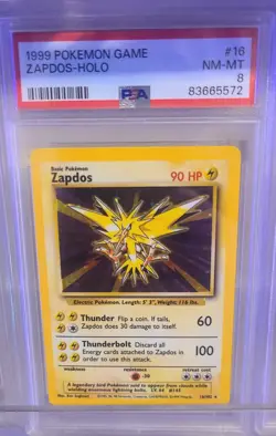 1999 Pokemon Base Set Rare Holo Zapdos PSA 8 NM-MT - Image 1
