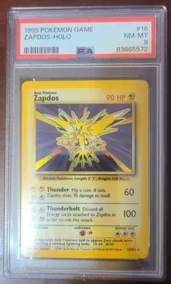 1999 Pokemon Base Set Rare Holo Zapdos PSA 8 NM-MT - Image 2