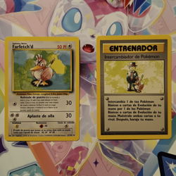Pokemon TCG Base Set Spanish Farfetch'd & Pokemon Trader 27/102 77/102 - 2 Cards - Image 1