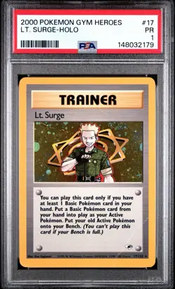 PSA 1 Lt. Surge Holo Foil Trainer #17/132 Gym Heroes 2000 Pokemon WoTC PR - Image 1